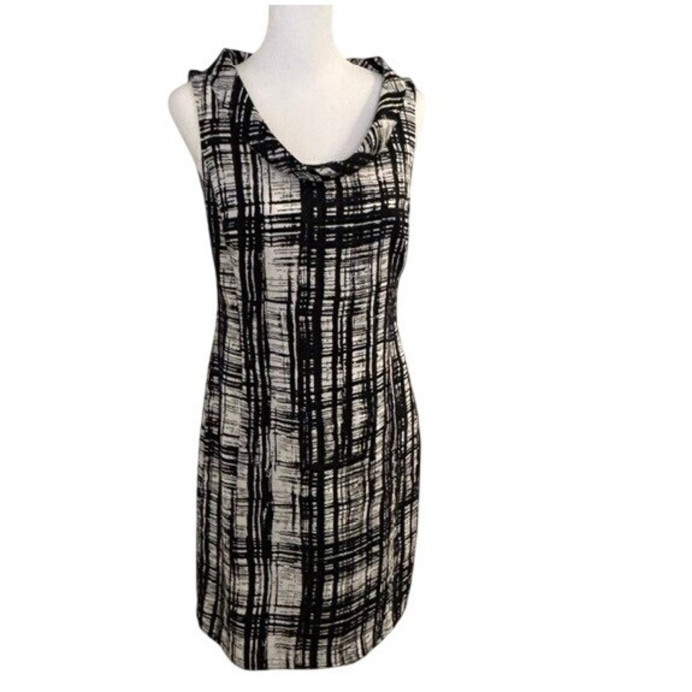 Ann Taylor Sheath Dress Black White Abstract Grid Women 6 Excellent